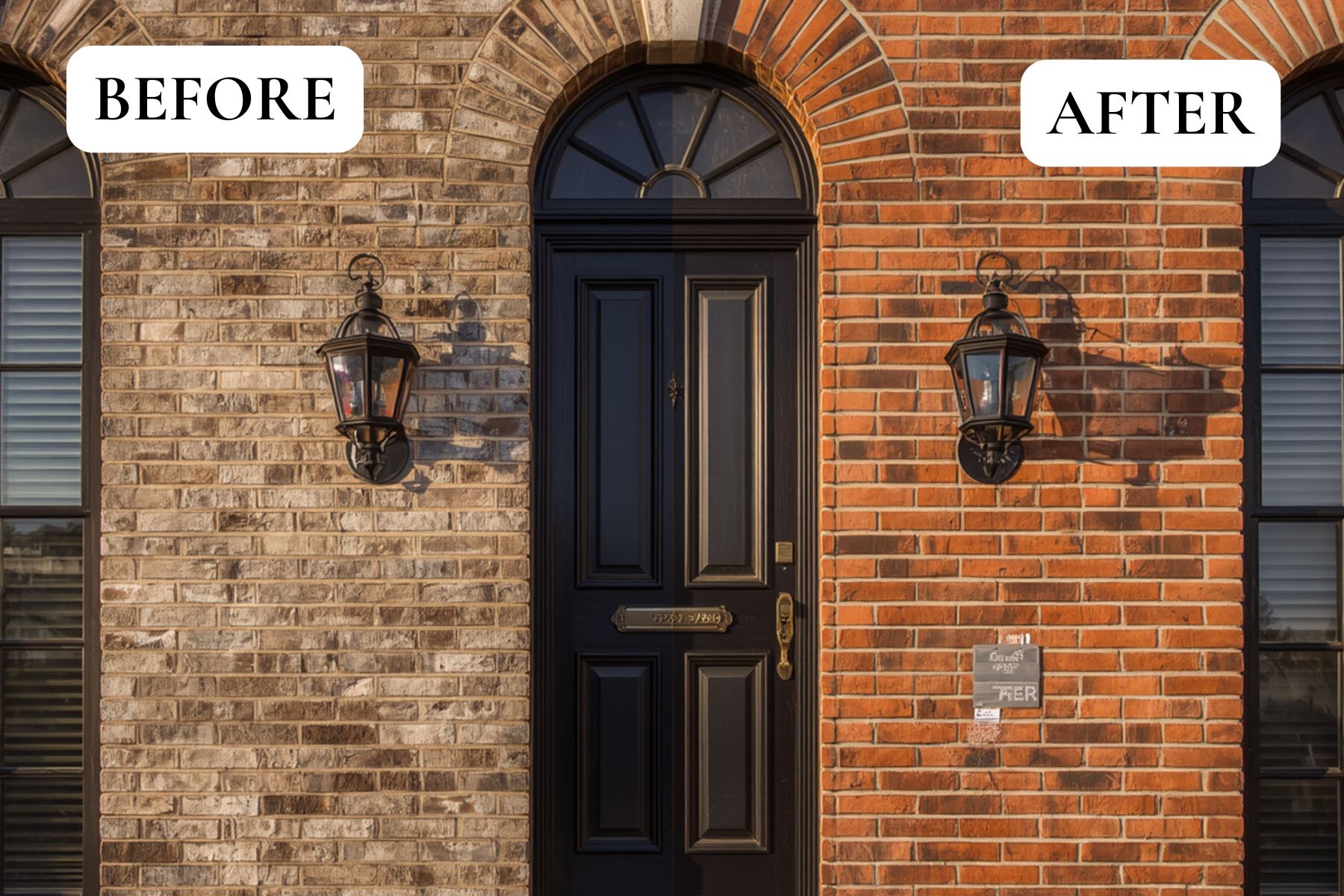 Before and after Philadelphia tuckpointing project with renewed brick joints
